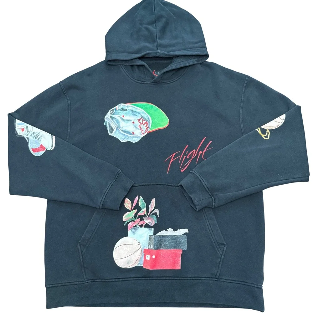 Jordan Flight World Tour Artist Series Mens Medium Black Graphic Hoodie DQ8043